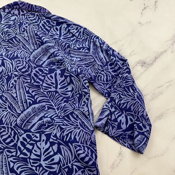 Blue Ginger Womens Button Up Blouse Top Size S Purple Tropical Leaf Floral - Picture 10 of 12